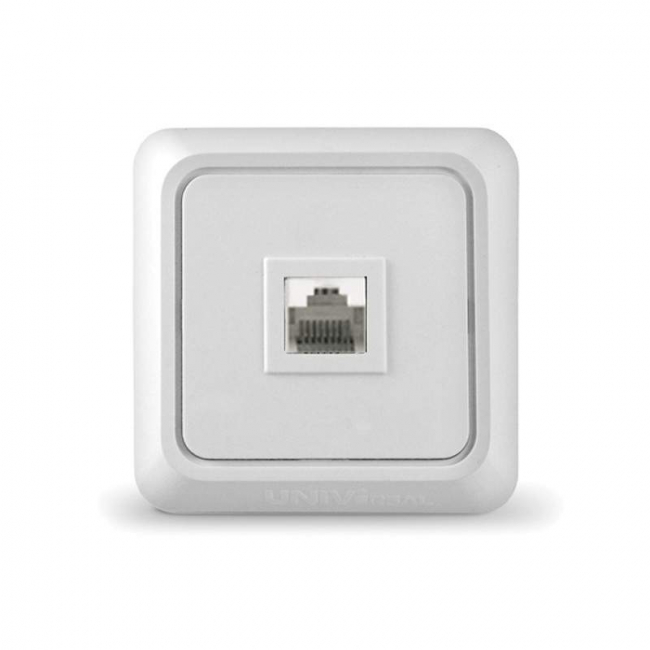 Олимп Розетка О/У 1-м компьютерная RJ45 кат.5е бел. UNIVersal