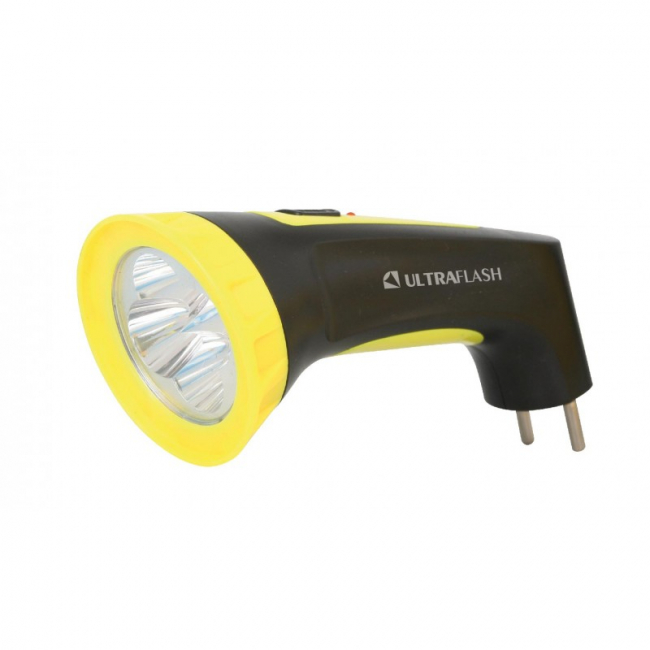 Фонарь светодиодный ручной аккум. LED 3804M (220В черн./жел. 4 LED SLA пласт. коробка) Ultraflash
