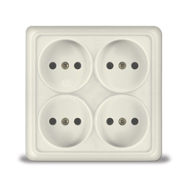 Олимп Розетка О/У 4-м б/з 16А IP20 квадрат сл. кость UNIVersal Олимп Розетка О/У 4-м б/з 16А IP20 квадрат сл. кость UNIVersal