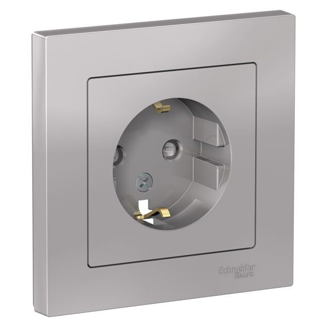 ATLAS DESIGN Розетка С/У 1-м с/з 16А в сборе алюминий Schneider Electric