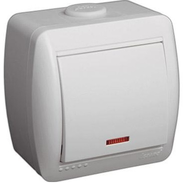 710-0200-111 Nata Выключатель О/У 1-кл. с подсветкой 10А IP44 бел. Lezard