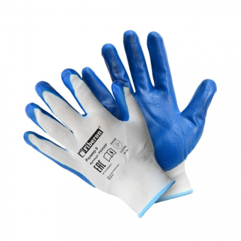 Перчатки "Антискользящие", полиэстер, нитриловое покрытие 9(L) белый+синий, Fiberon