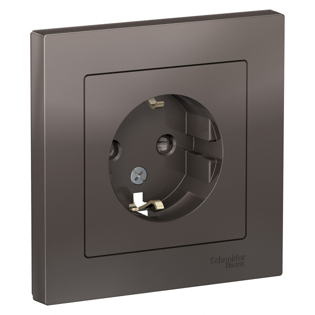 ATLAS DESIGN Розетка С/У 1-м с/з 16А в сборе мокко Schneider Electric