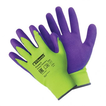 Перчатки "Суперкомфортные", полиэстер, покрытие Sandy Latex, 9(L), салатовый+фиолетовый, Fiberon