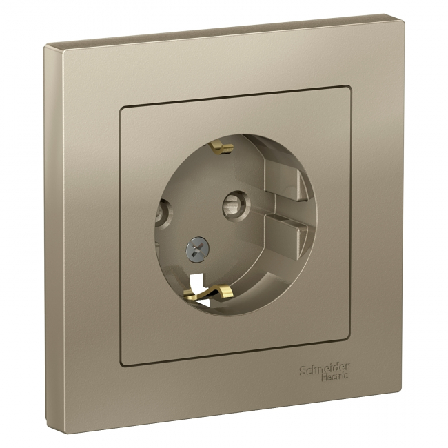 ATLAS DESIGN Розетка С/У 1-м с/з 16А в сборе шампань Schneider Electric