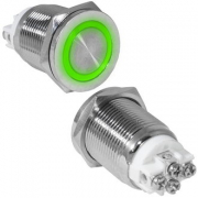 Кнопка антивандальная мини GQ19PF-10ZE/G/N металл с подсветкой зеленый ОFF-ON c фиксацией RUICHI