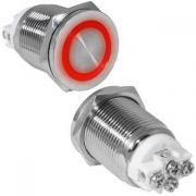 Кнопка антивандальная мини GQ19PF-10ZE/R/N металл с подсветкой красный ОFF-ON c фиксацией RUICHI