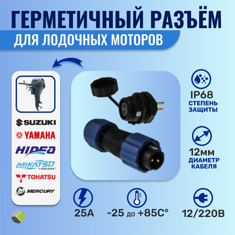 Коннектор кабельный герметичный, разъем папа-мама встраиваемый