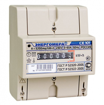 Счетчик СЕ 101 R5 145 М6 1ф 5-60А 1.0 класс точн. 1 тариф. мех. DIN-рейка Энергомера
