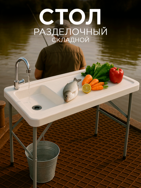Стол для разделки рыбы с раковиной и краном складной туристический