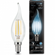 Лампа светодиодная Filament CA35 Е14 220В 4100К 5Вт свеча на ветру прозрач. GAUSS
