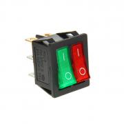 Выключатель клавишный 250В 15А (6с) ON-OFF красный/зеленый с подсветкой двойной Rexant