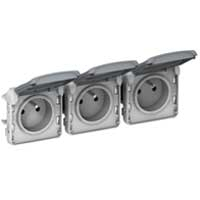 Plexo Розетка С/У 3-м с/з с крышкой 16А IP55 сер. Legrand